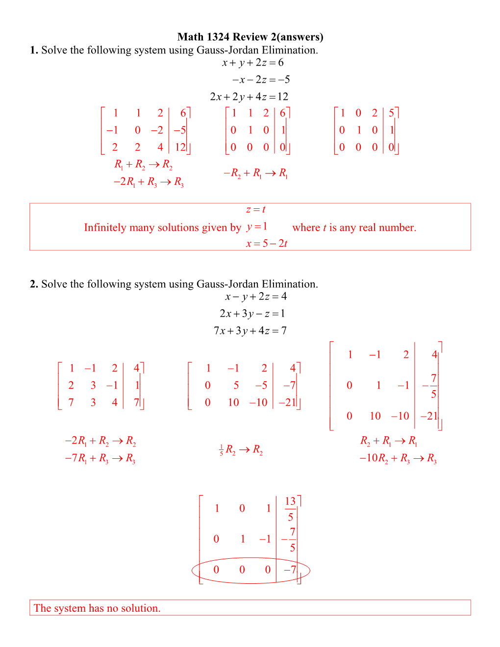 Math 1324 Review 2(Answers)