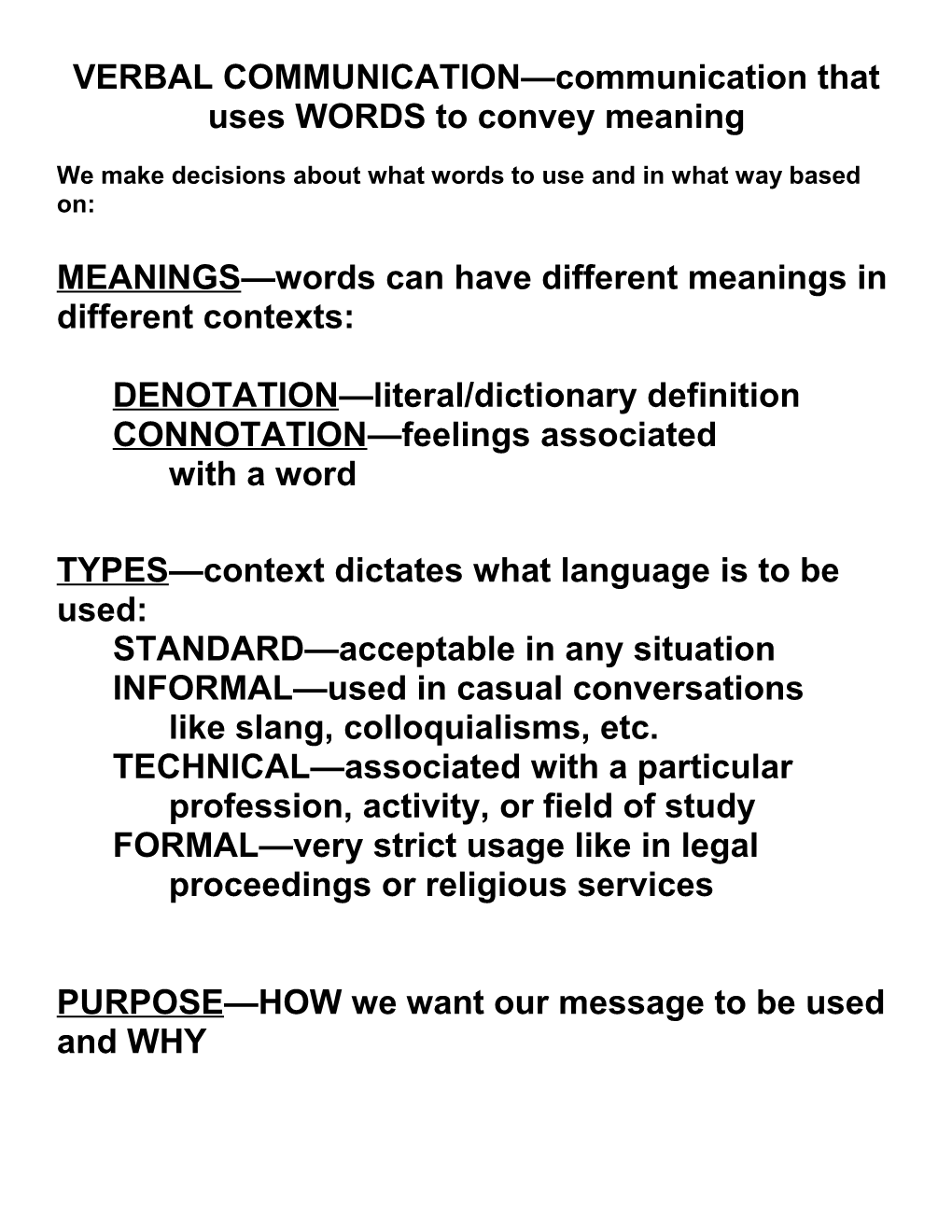 VERBAL COMMUNICATION Communication That Uses WORDS to Convey Meaning