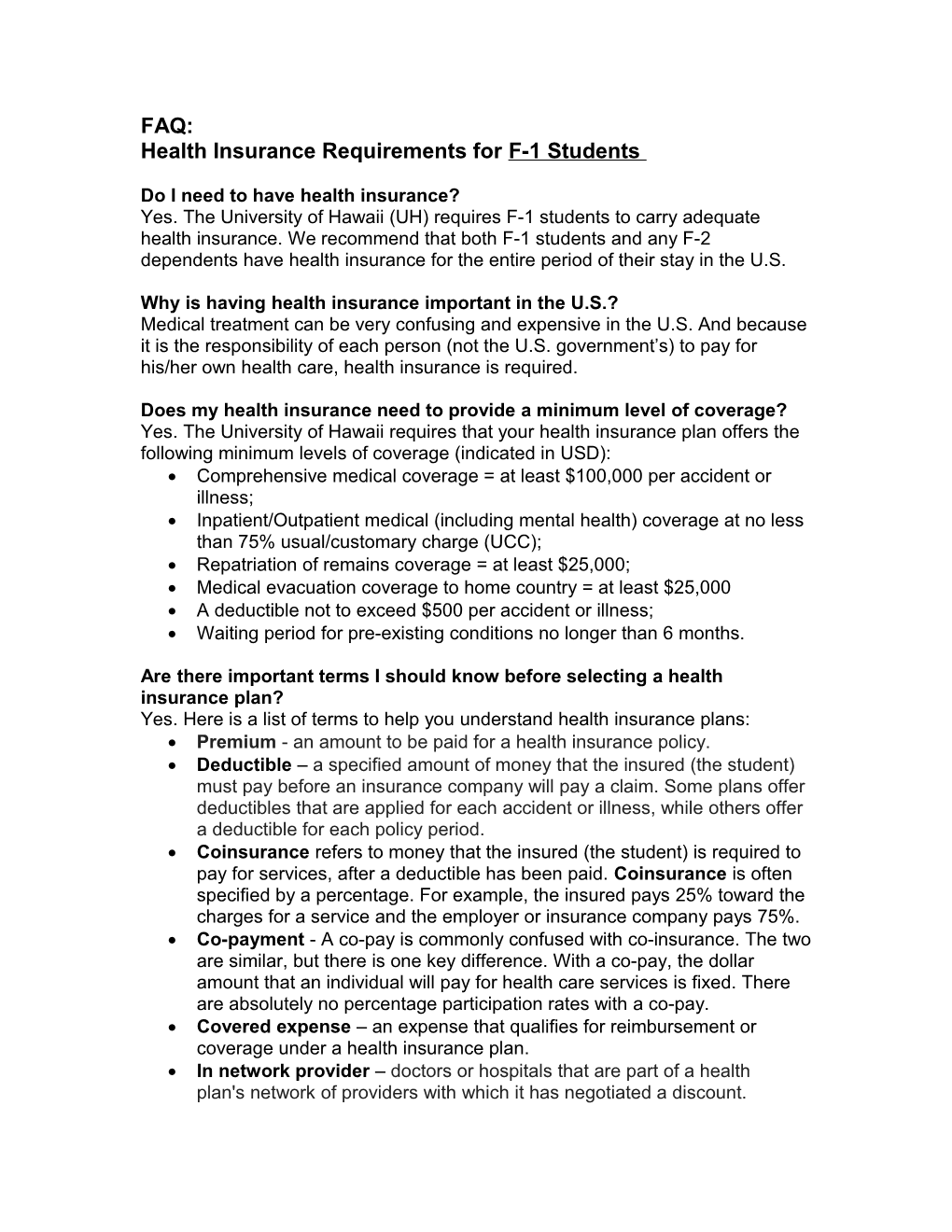 Health Insurance Requirements for F-1 Students