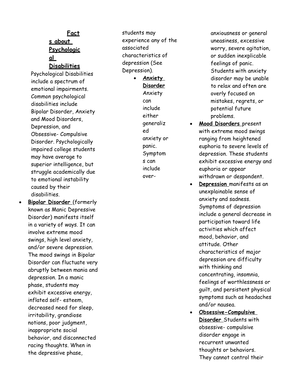 Facts About Psychologicaldisabilities