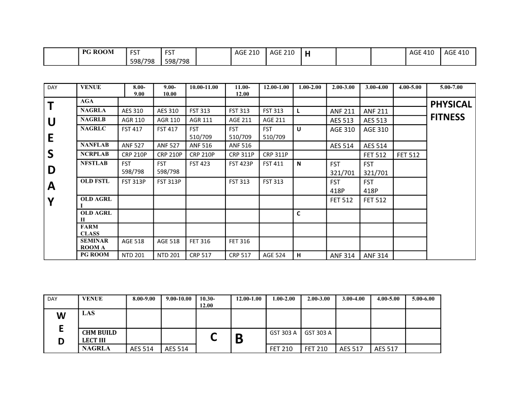 First Semester 2017/2018 Session Draft Teaching Time Table
