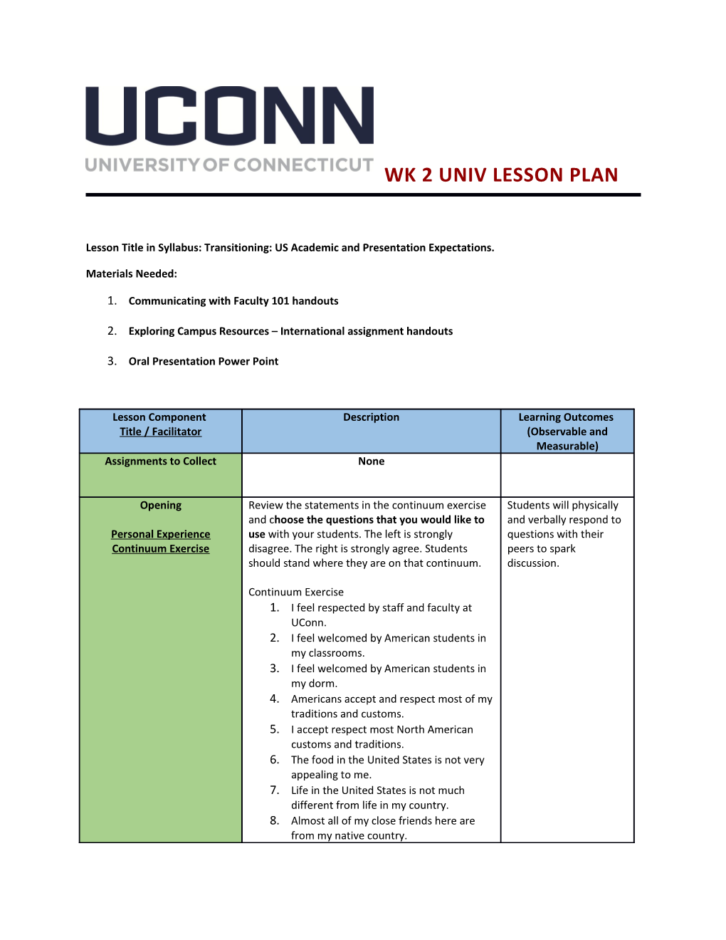 Lesson Title in Syllabus: Transitioning: US Academic and Presentation Expectations