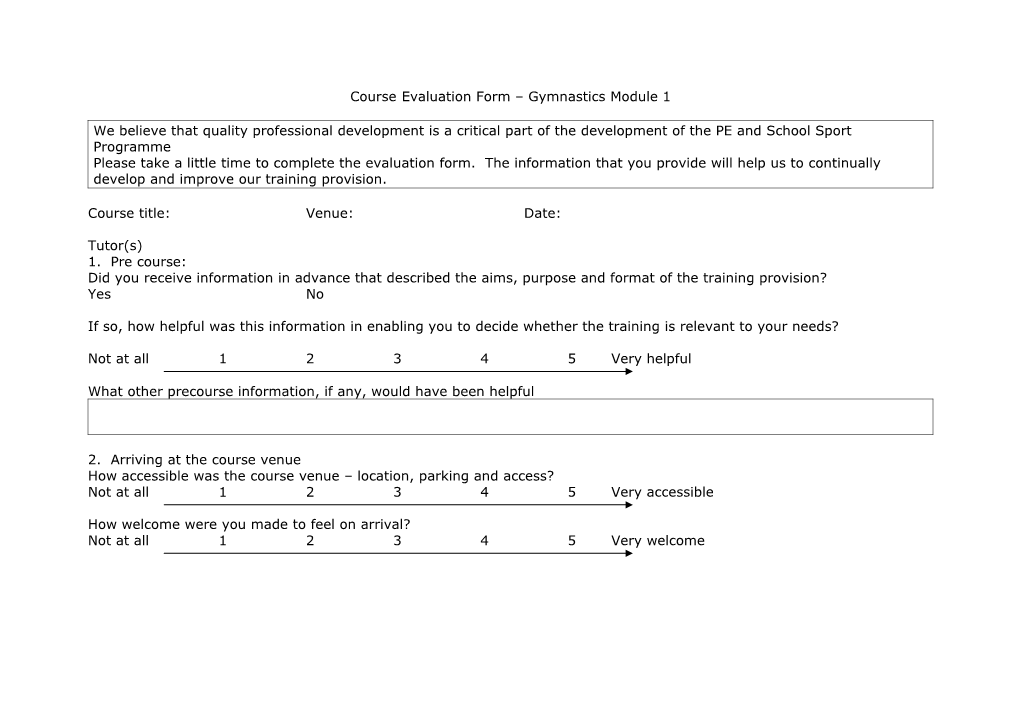 Course Evaluation Form Gymnastics Module 1