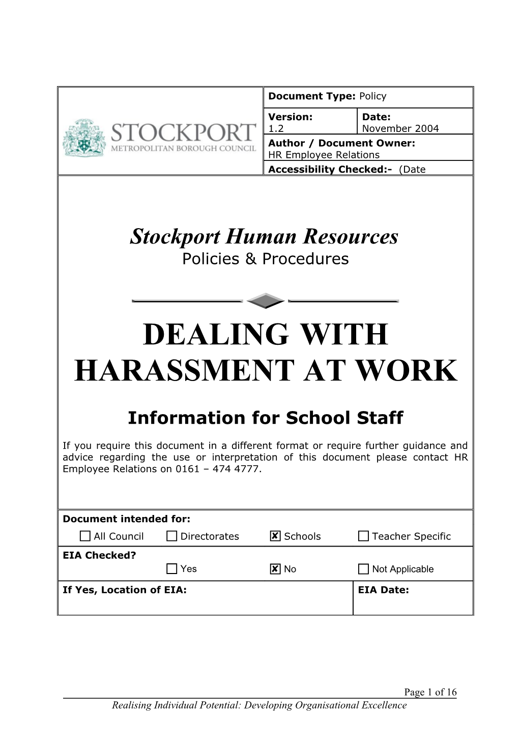 Dealing with Harassment at Work