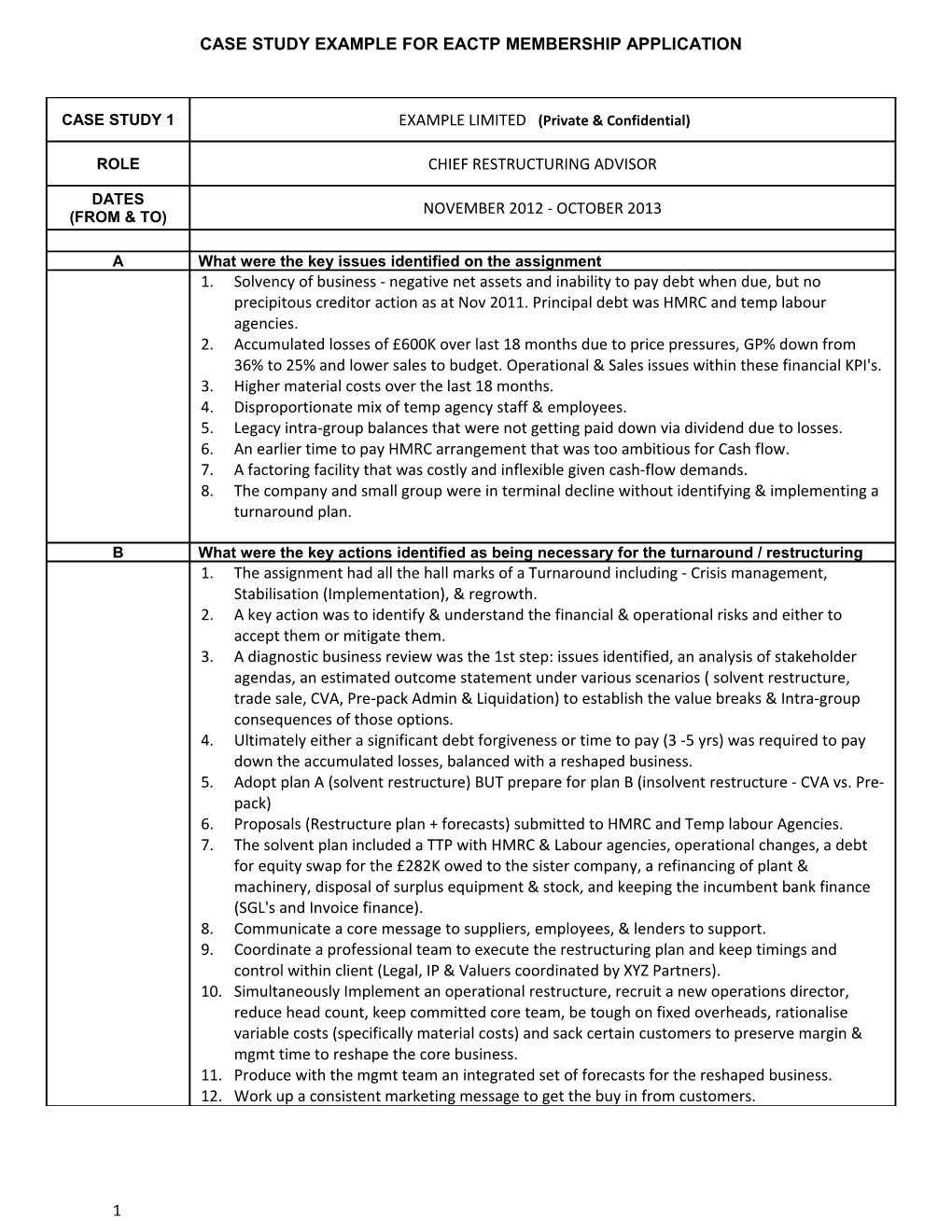 Case Studyexample for Eactp Membership Application