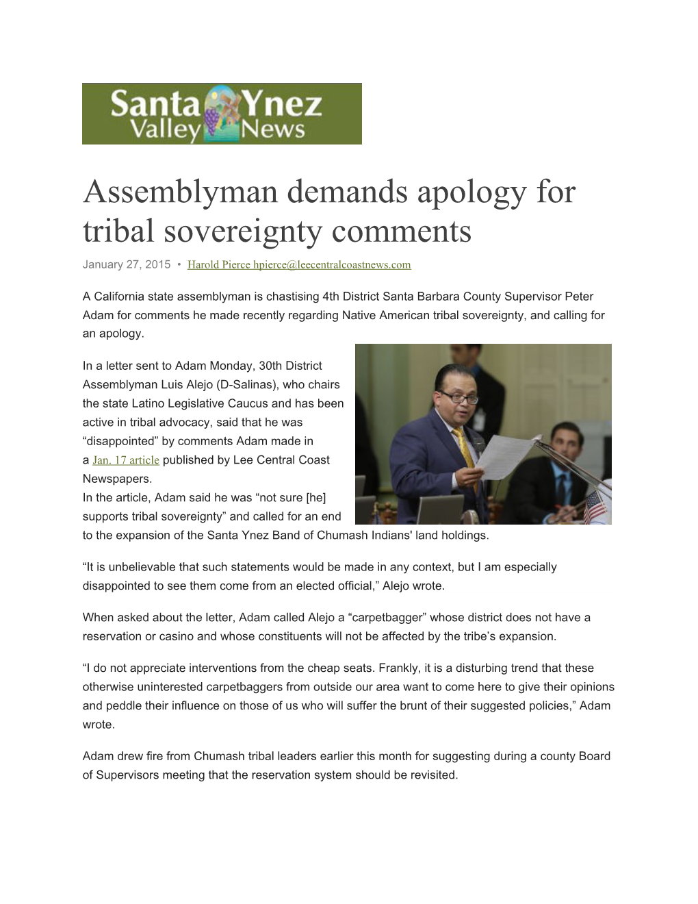Assemblyman Demands Apology for Tribal Sovereignty Comments