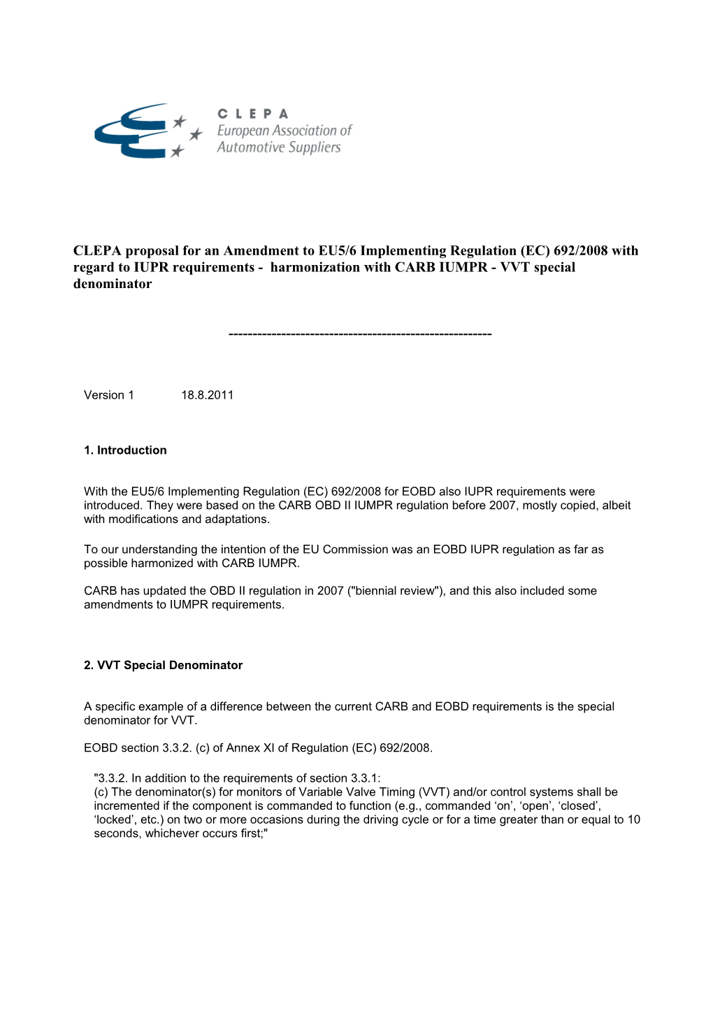 CLEPA Proposal for an Amendment to EU5/6 Implementing Regulation (EC) 692/2008 with Regard