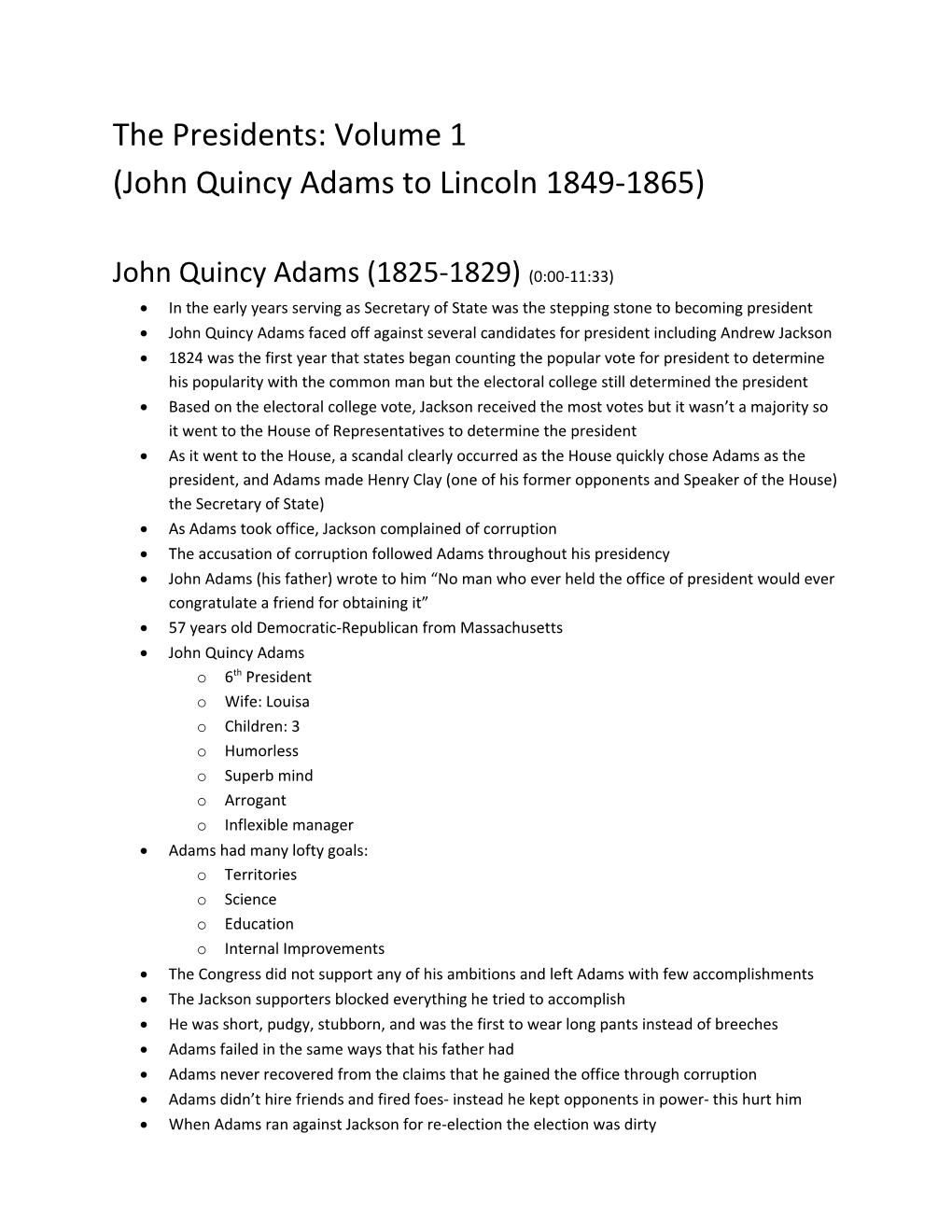 John Quincy Adams to Lincoln 1849-1865