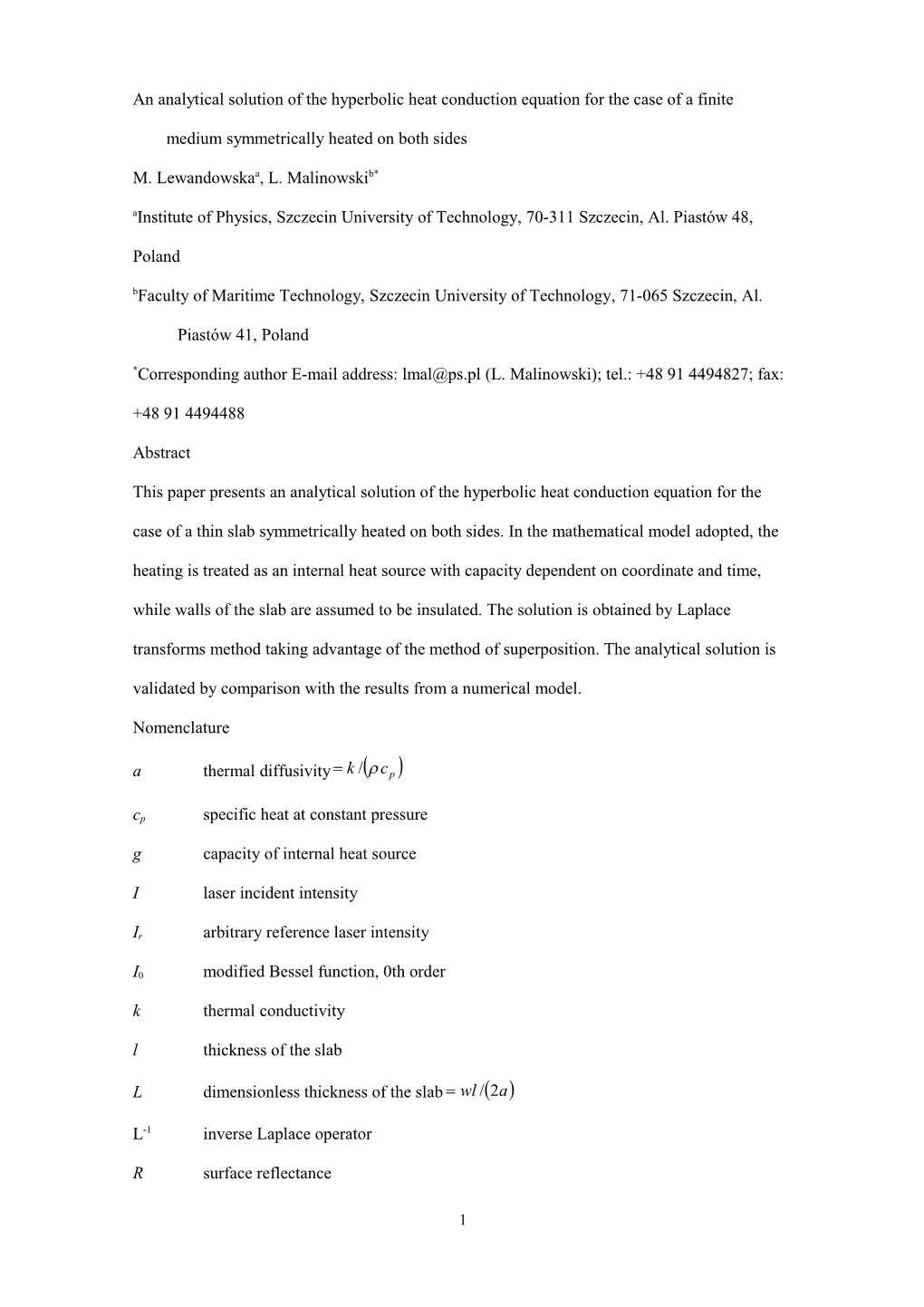 Hyperbolic Heat Conduction in the Semi-Infinite Body