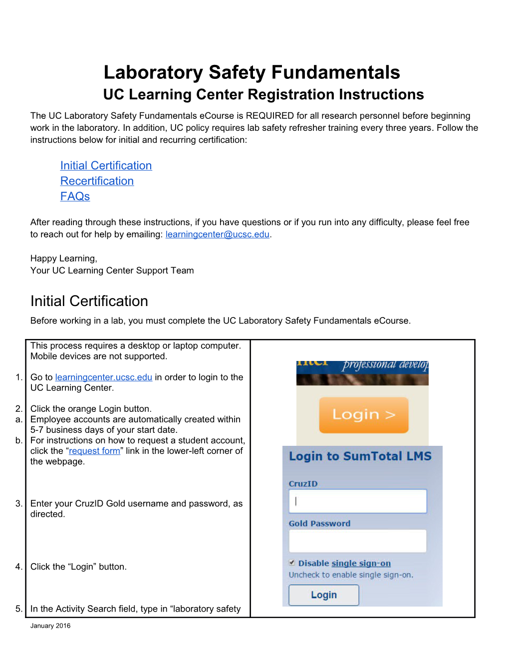 Laboratory Safety Fundamentals UC Learning Center Registration Instructions