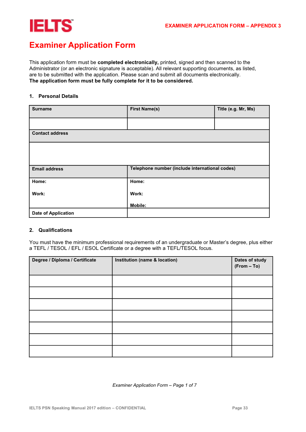 Examiner Application Form