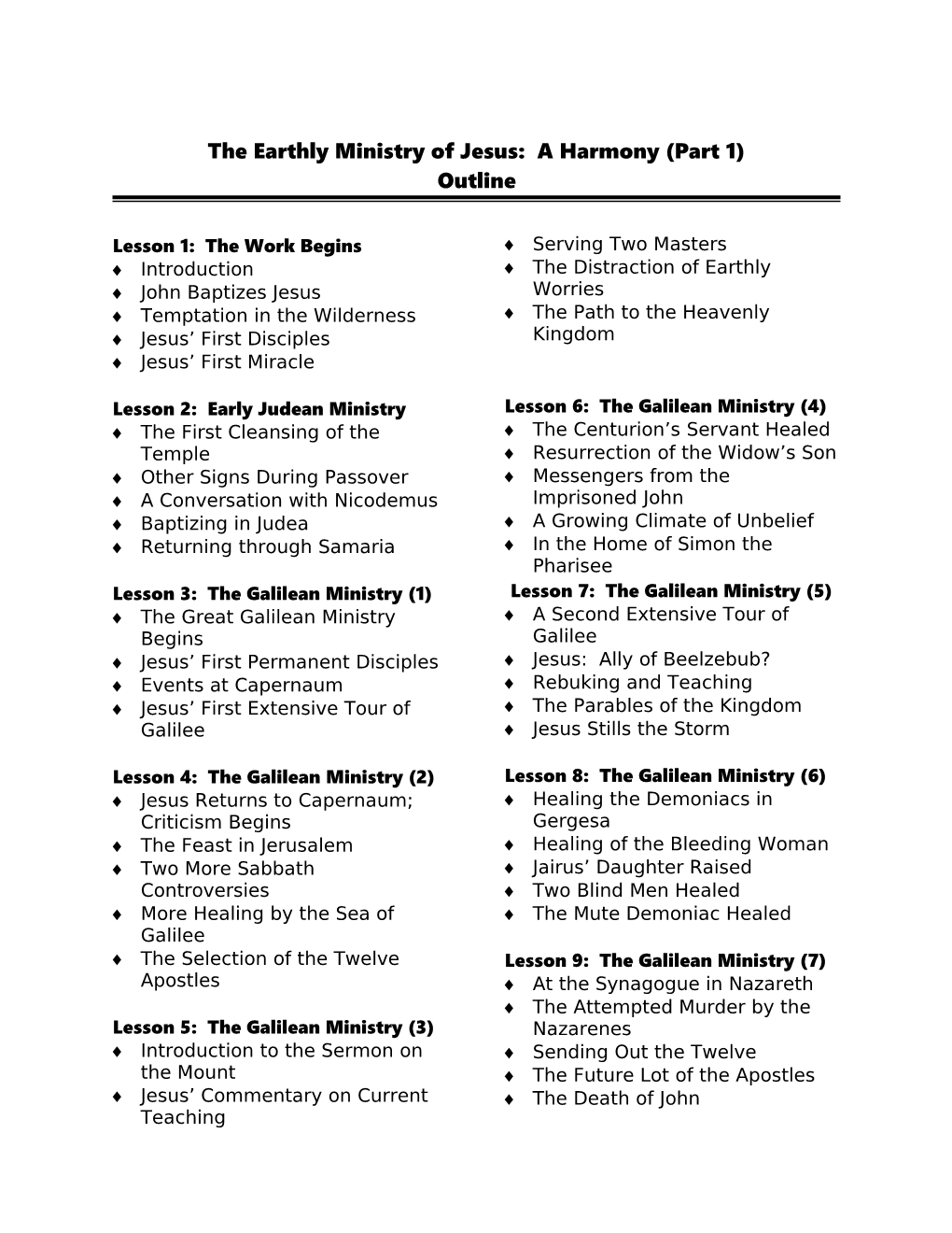 The Earthly Ministry of Jesus: a Harmony (Part 1)