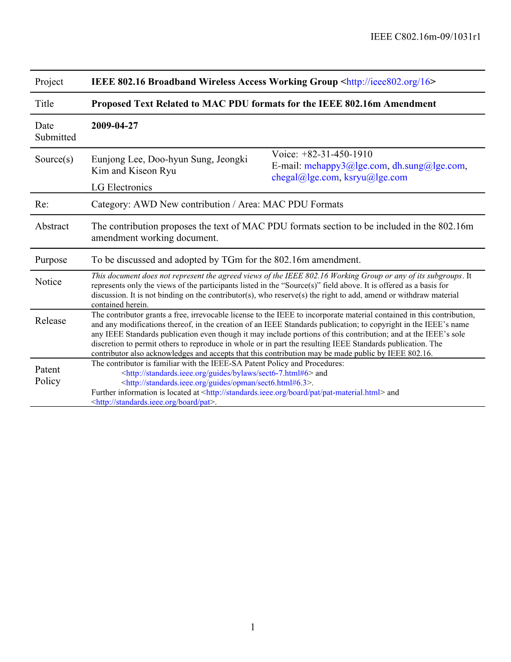 Proposed Text Related to MAC PDU Formats Section for the IEEE 802.16M Amendment