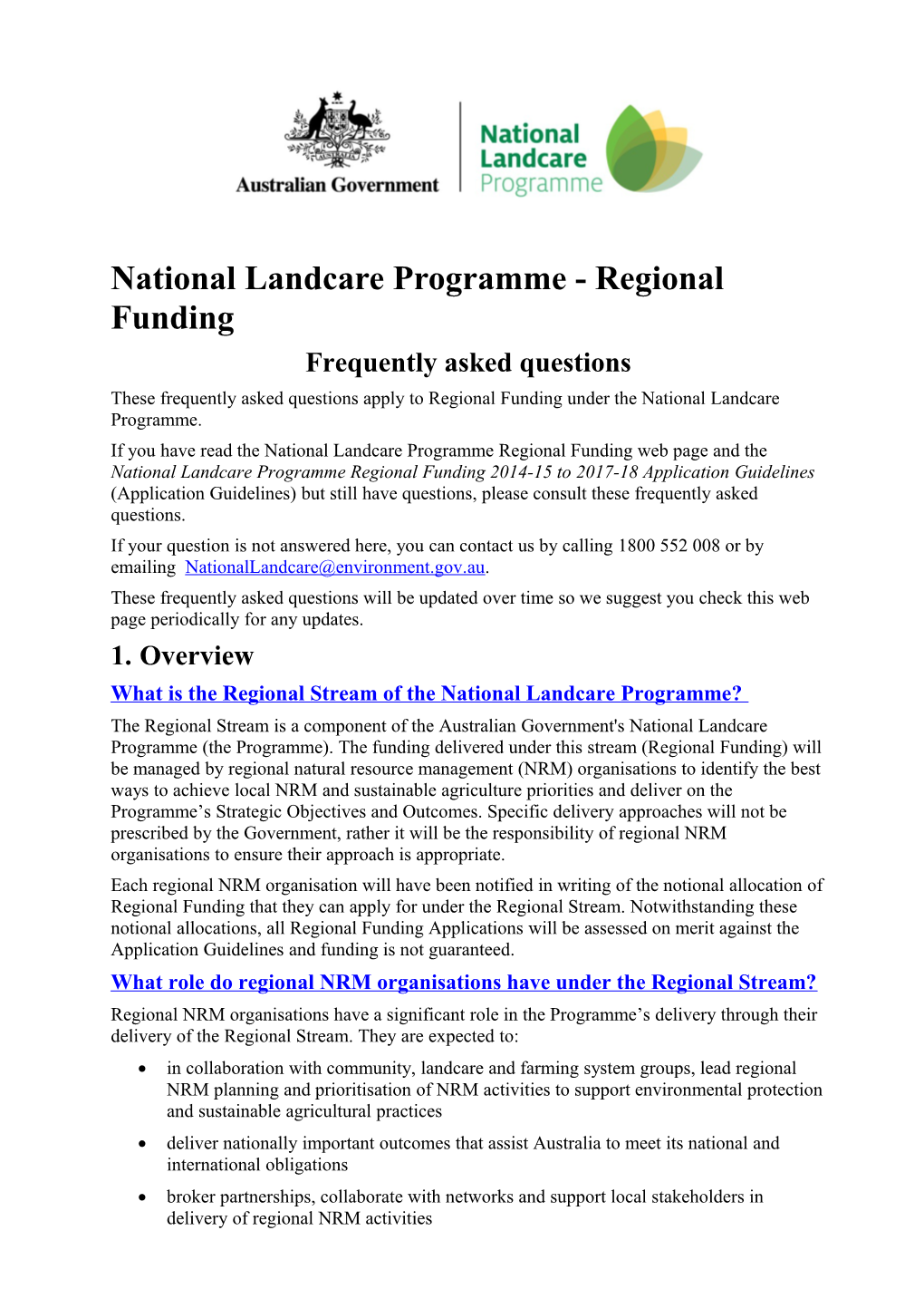 National Landcare Programme - Regional Funding Frequently Asked Questions