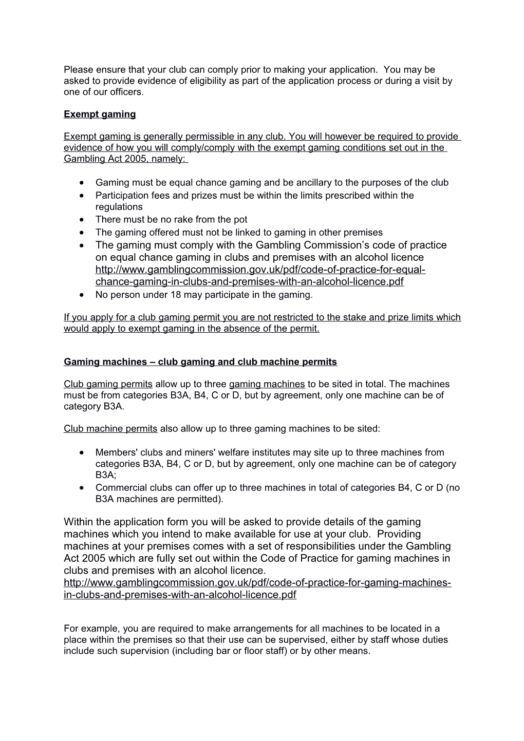 Template Letter for Club Gaming Permit