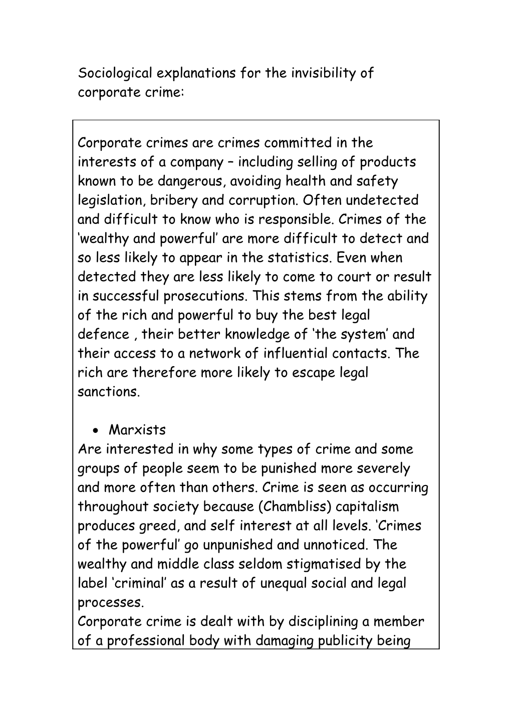 Sociological Explanations for the Invisibility of Corporate Crime