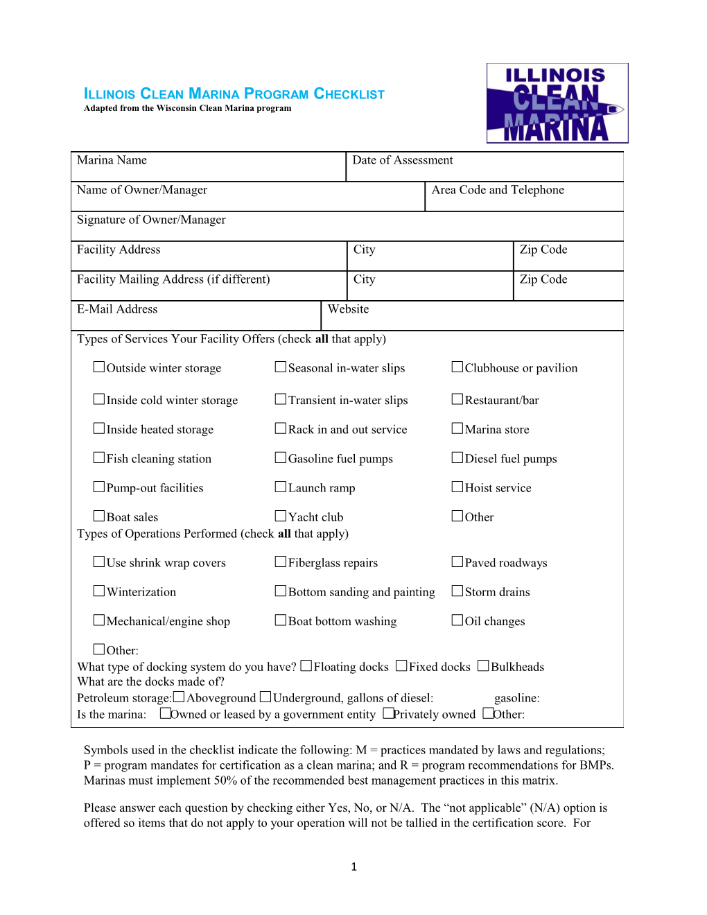 Illinois Clean Marina Program Checklist