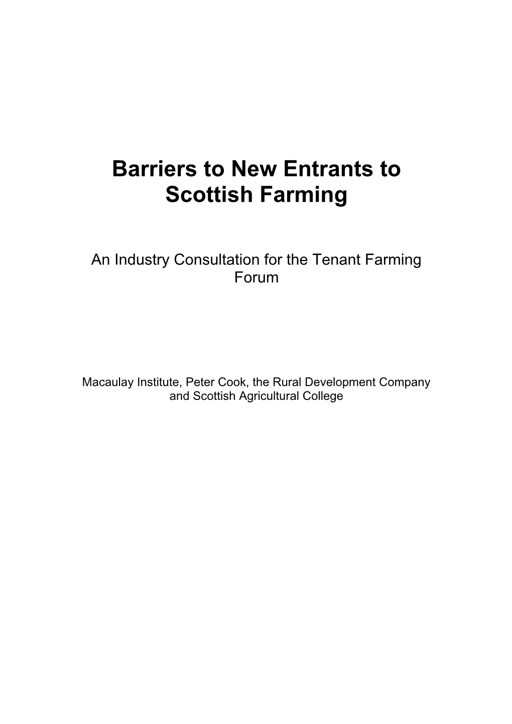 Barriers to New Entrants to Scottish Farming