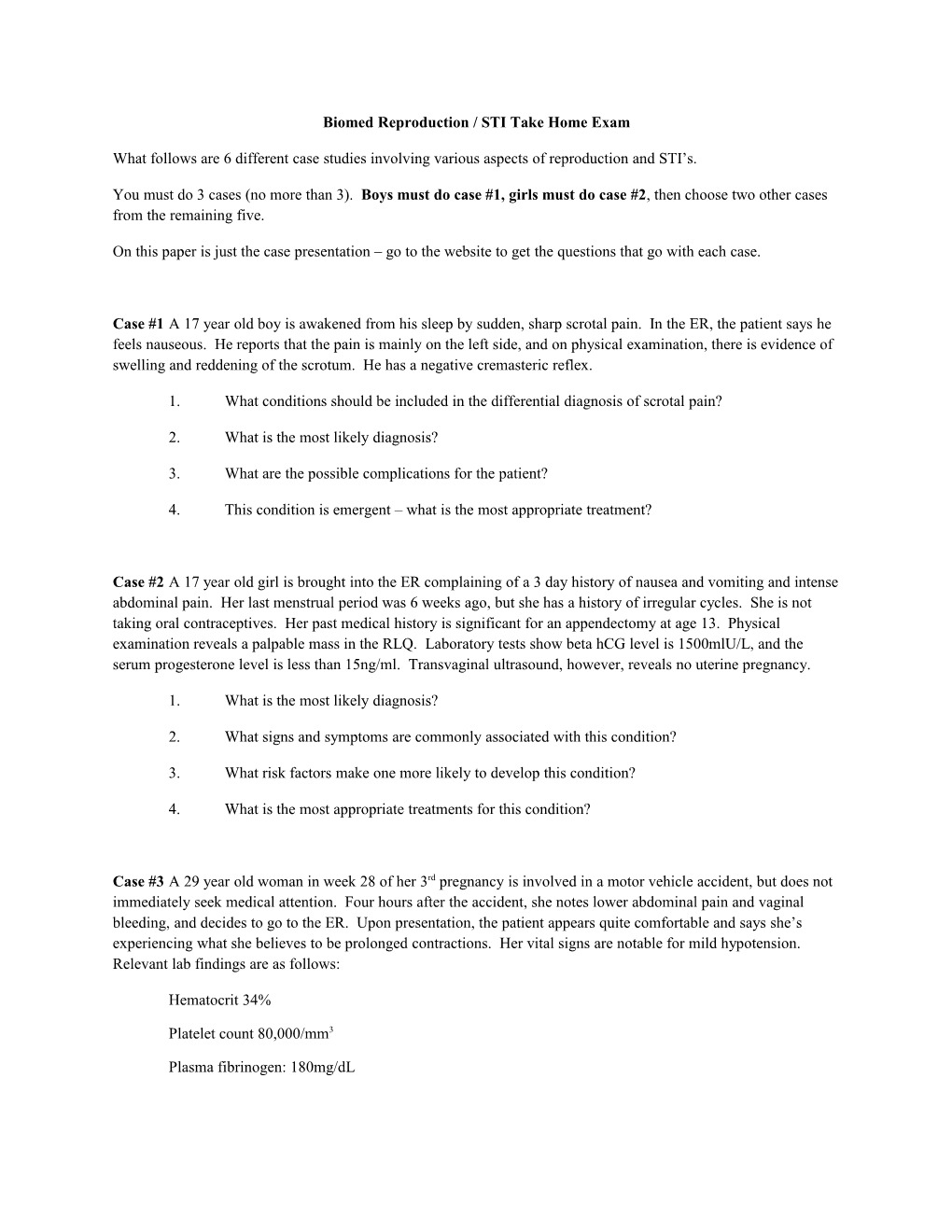 Biomed Reproduction / STI Take Home Exam