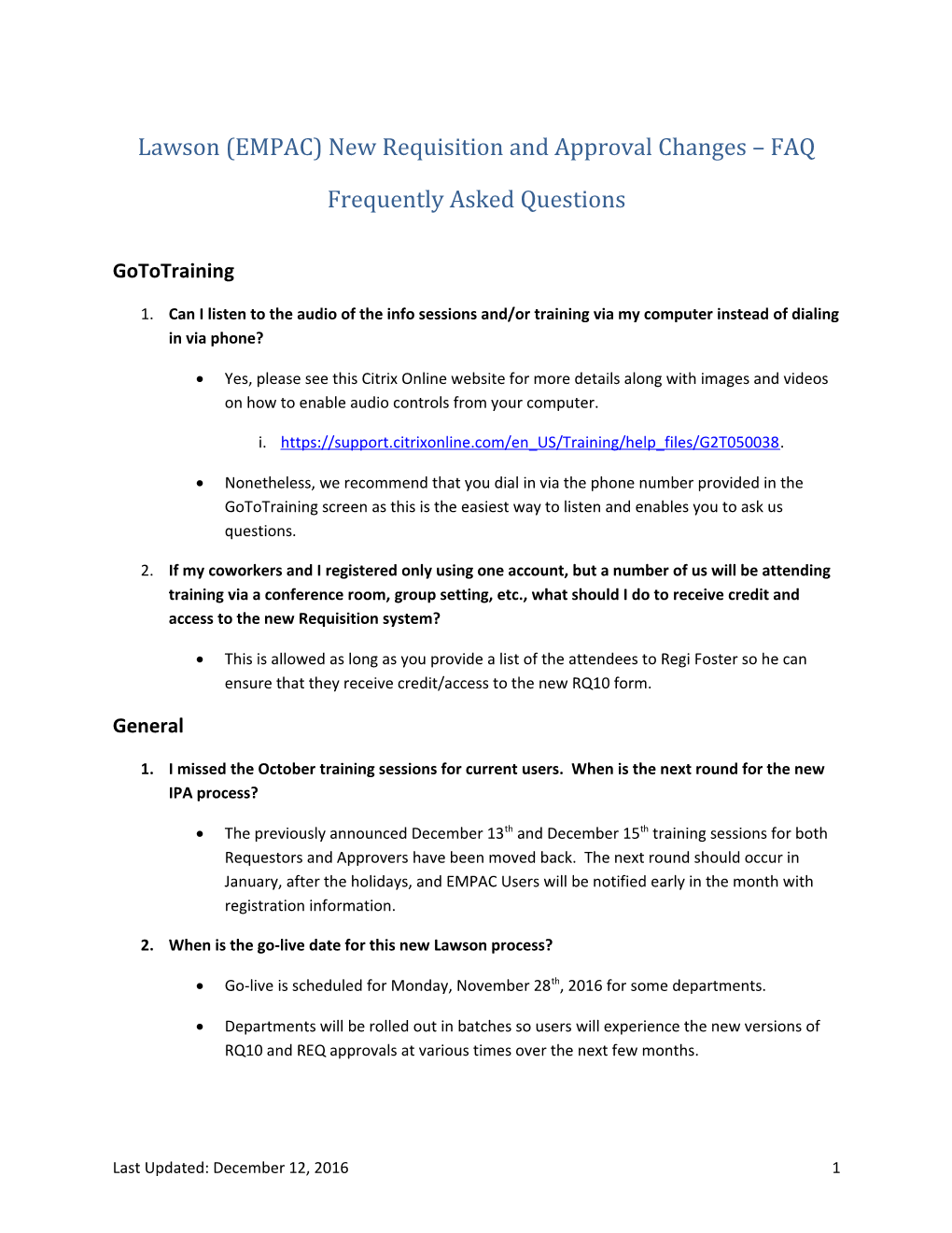 Lawson (EMPAC) New Requisition and Approval Changes FAQ