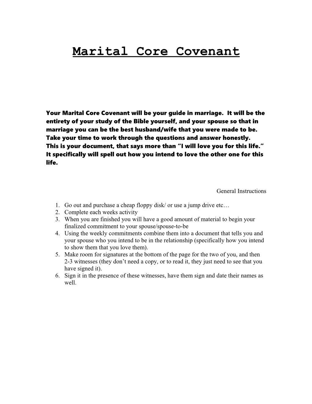 Questions for Developing Your Marital Core Covenant