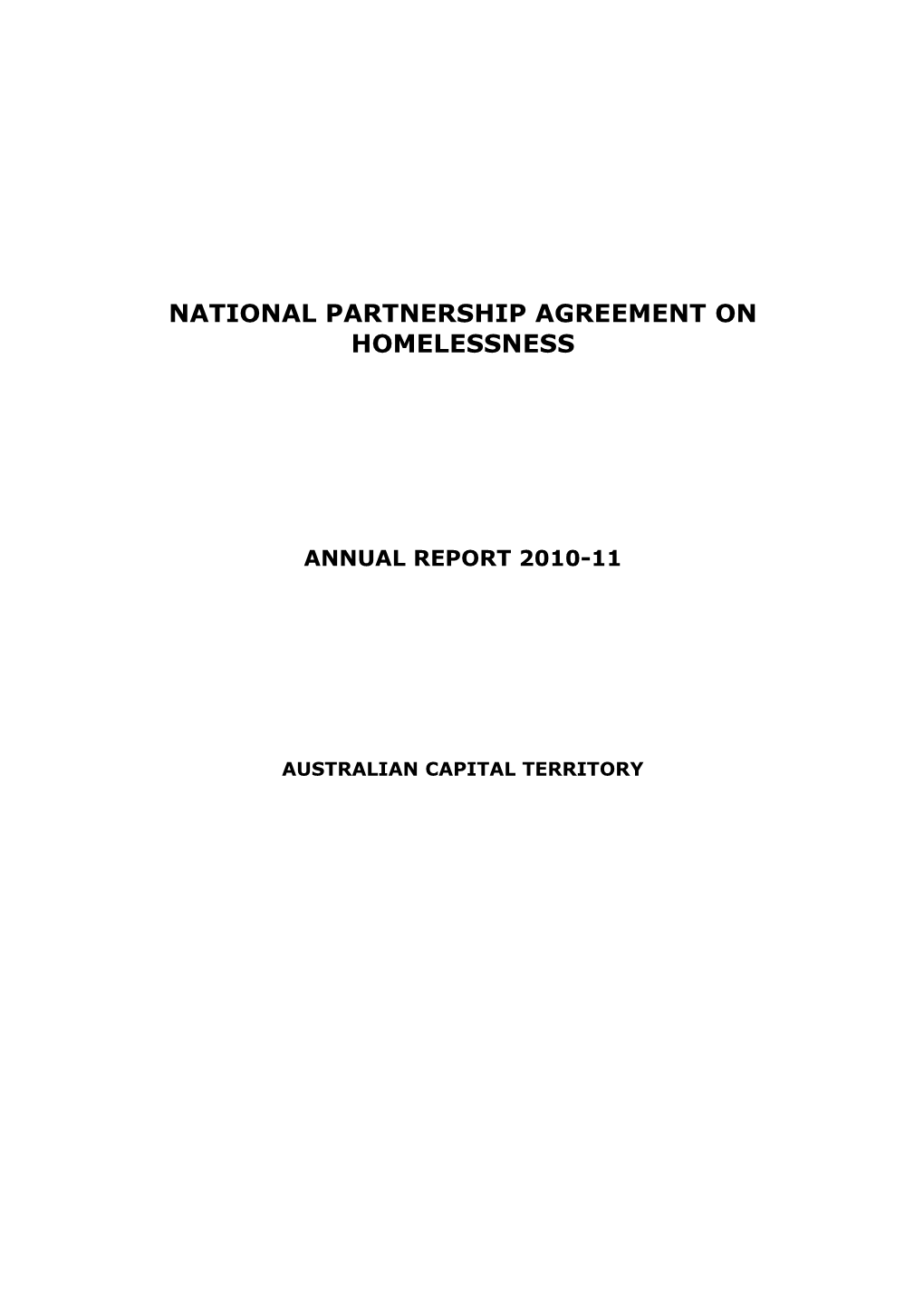 Australian Capital Territory National Partnership Agreement on Homelessness Annual Report