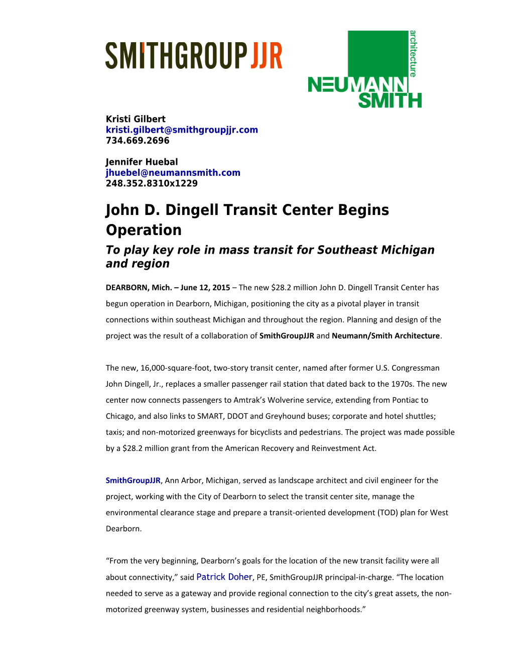 John D. Dingell Transit Center Begins Operation