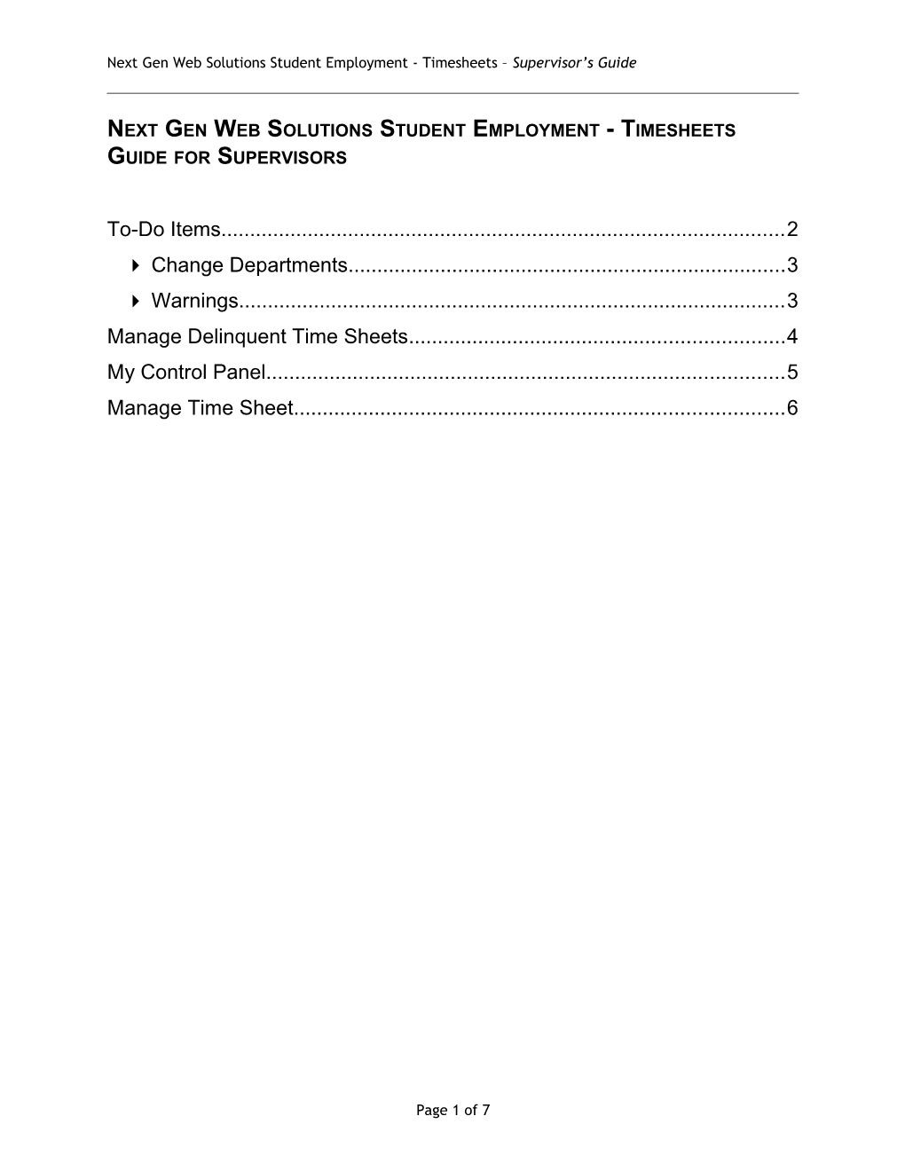 Next Gen Web Solutions Student Employment - Timesheets Guide for Supervisors