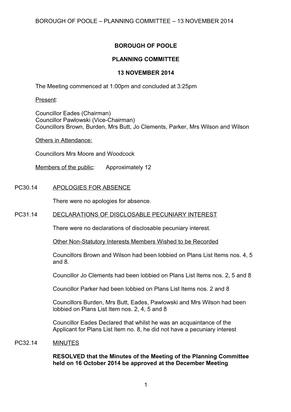 Borough of Poole Planning Committee 13 November 2014