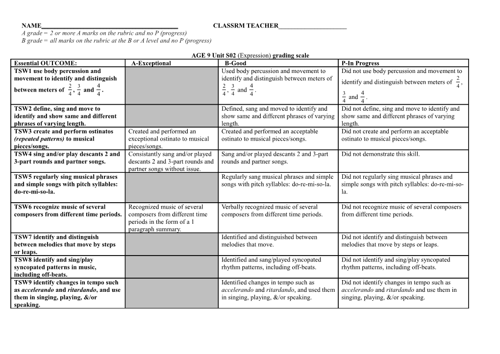 AGE 9 Unit S02(Expression)Grading Scale