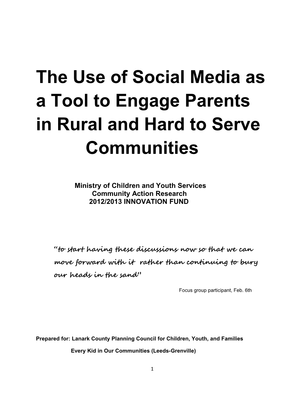 The Use of Social Media As a Tool to Engage Parents in Rural and Hard to Serve