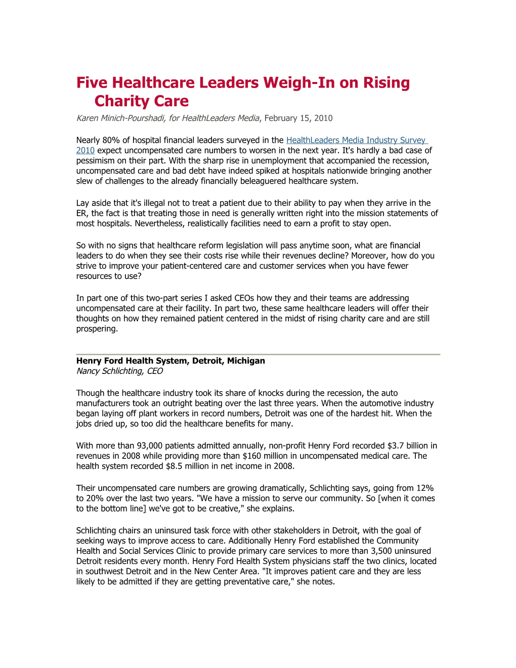 Five Healthcare Leaders Weigh-In on Rising Charity Care