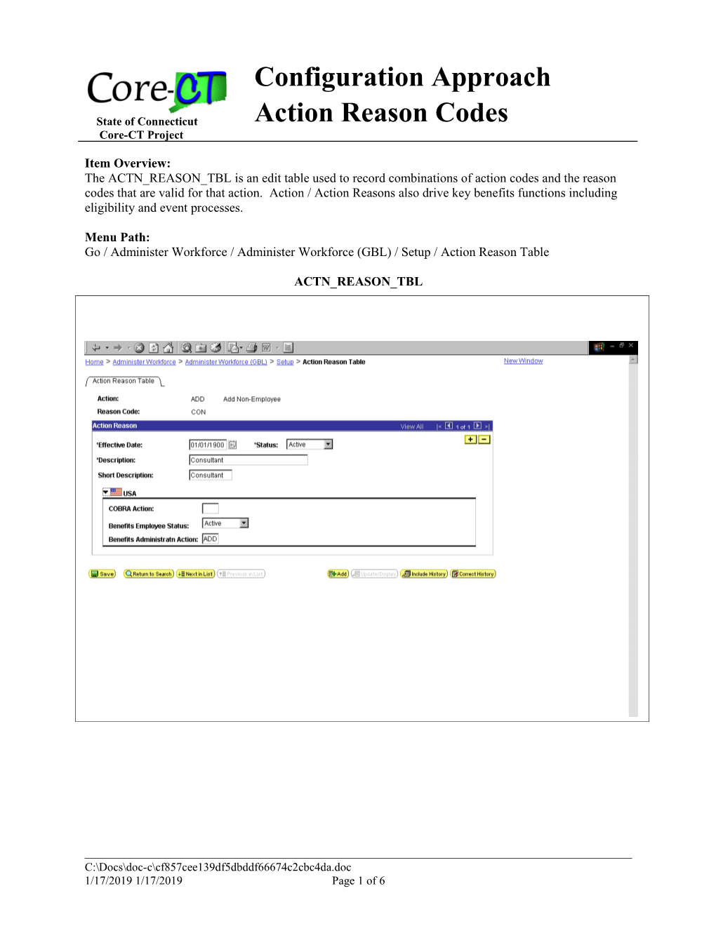 Configuration Approach - Action Reason Codes