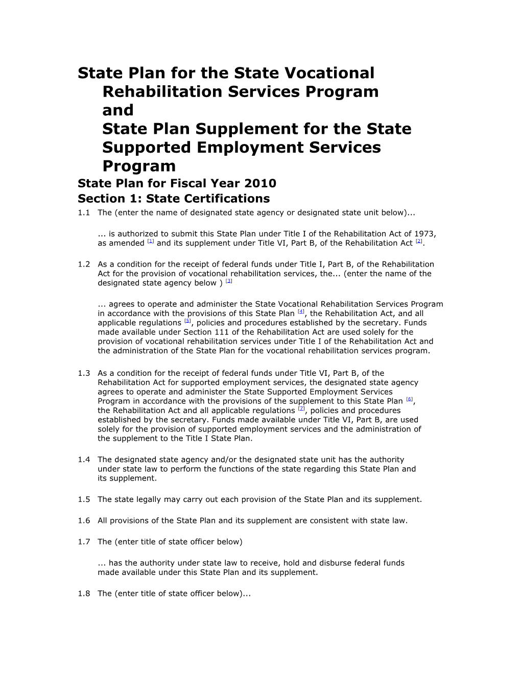 Preprint for State Plan for Vocational Rehabilitation Services and the State Plan Supplement