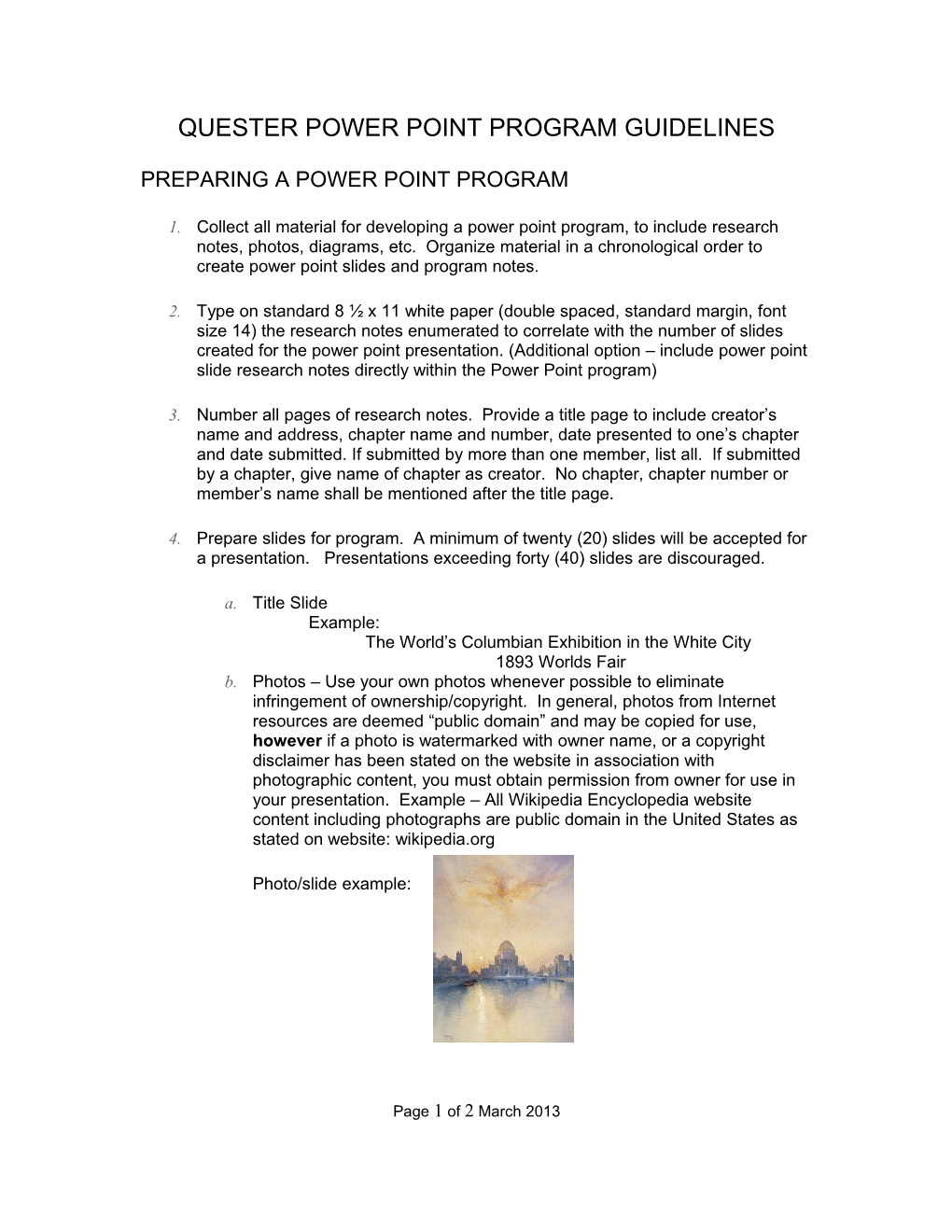 Quester Power Point Program Guidelines