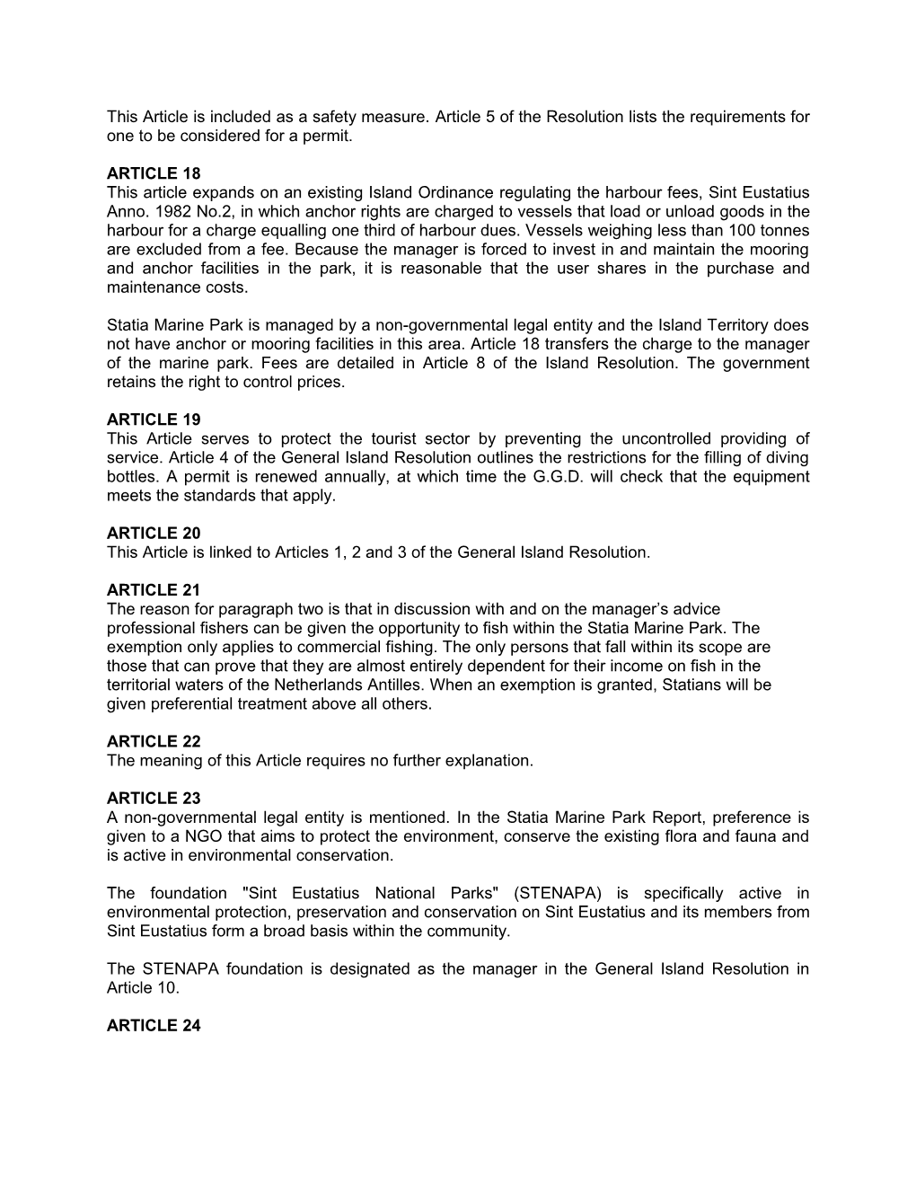 St. Eustatius Explanatory Memorandum Marine Environment Ordinance 1996