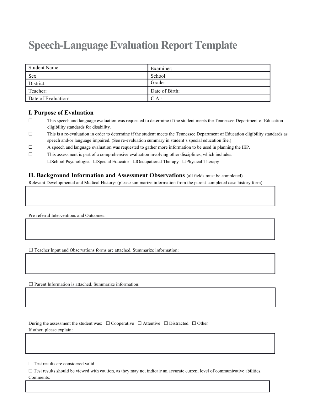 Speech-Language Evaluation Report Template