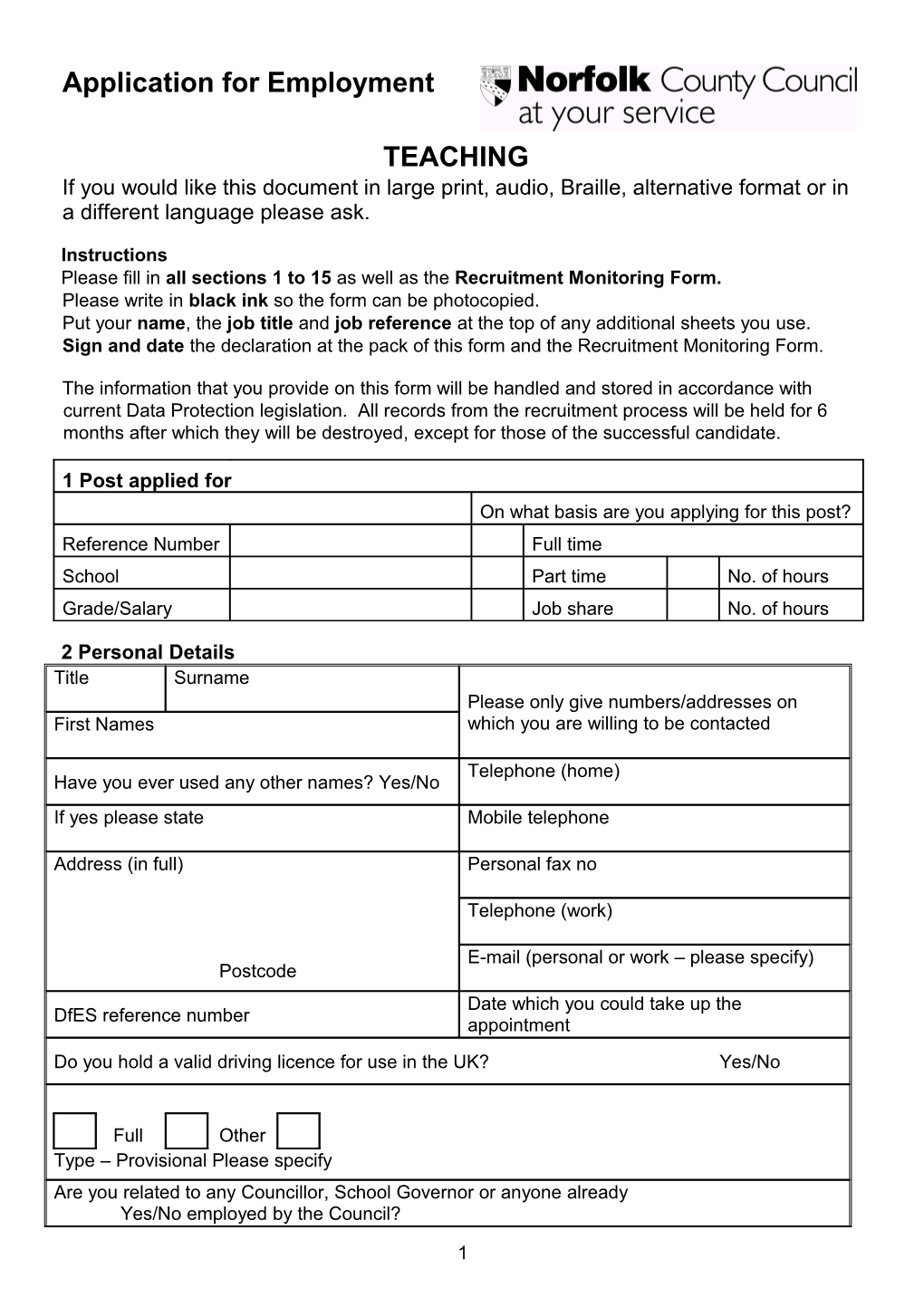 Teachers Application Form 1