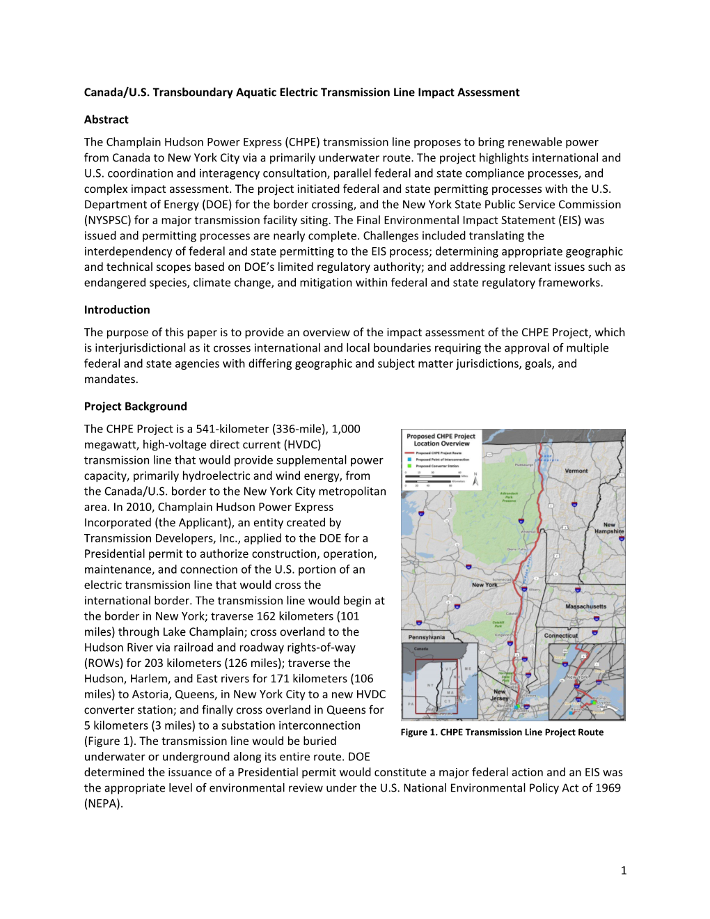 Canada/U.S. Transboundaryaquatic Electric Transmission Line Impact Assessment