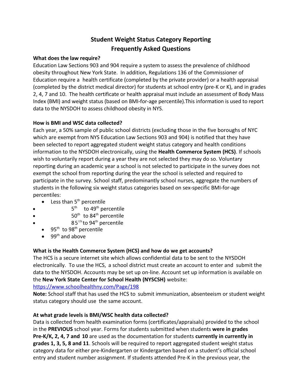 Student Weight Status Category Reporting FAQ's