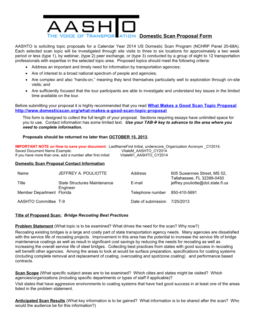 Domestic Scan Proposal Form