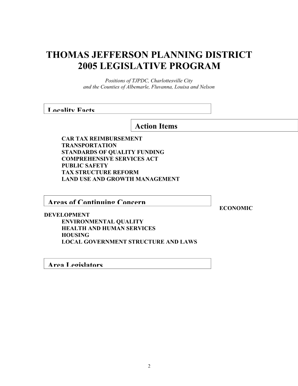 Thomas Jefferson Planning District Legislative Program