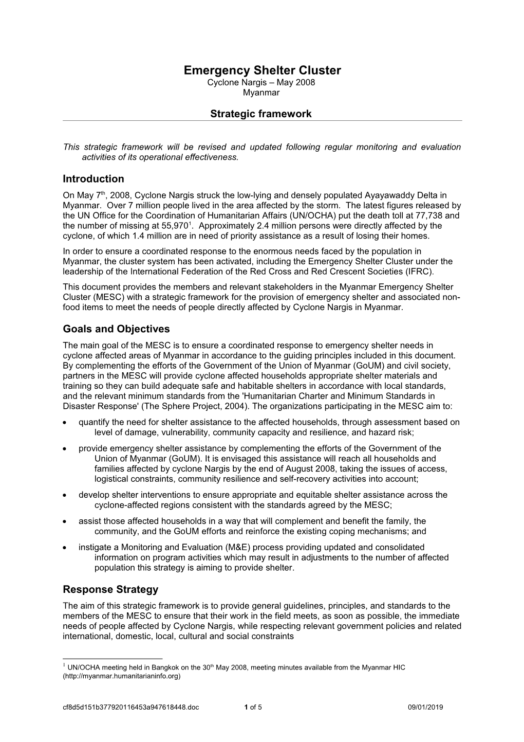 Emergency Shelter Cluster Strategy