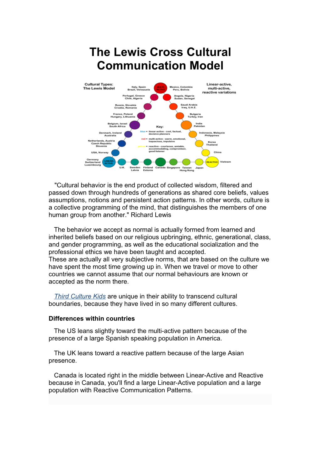 The Lewis Cross Cultural Communication Model