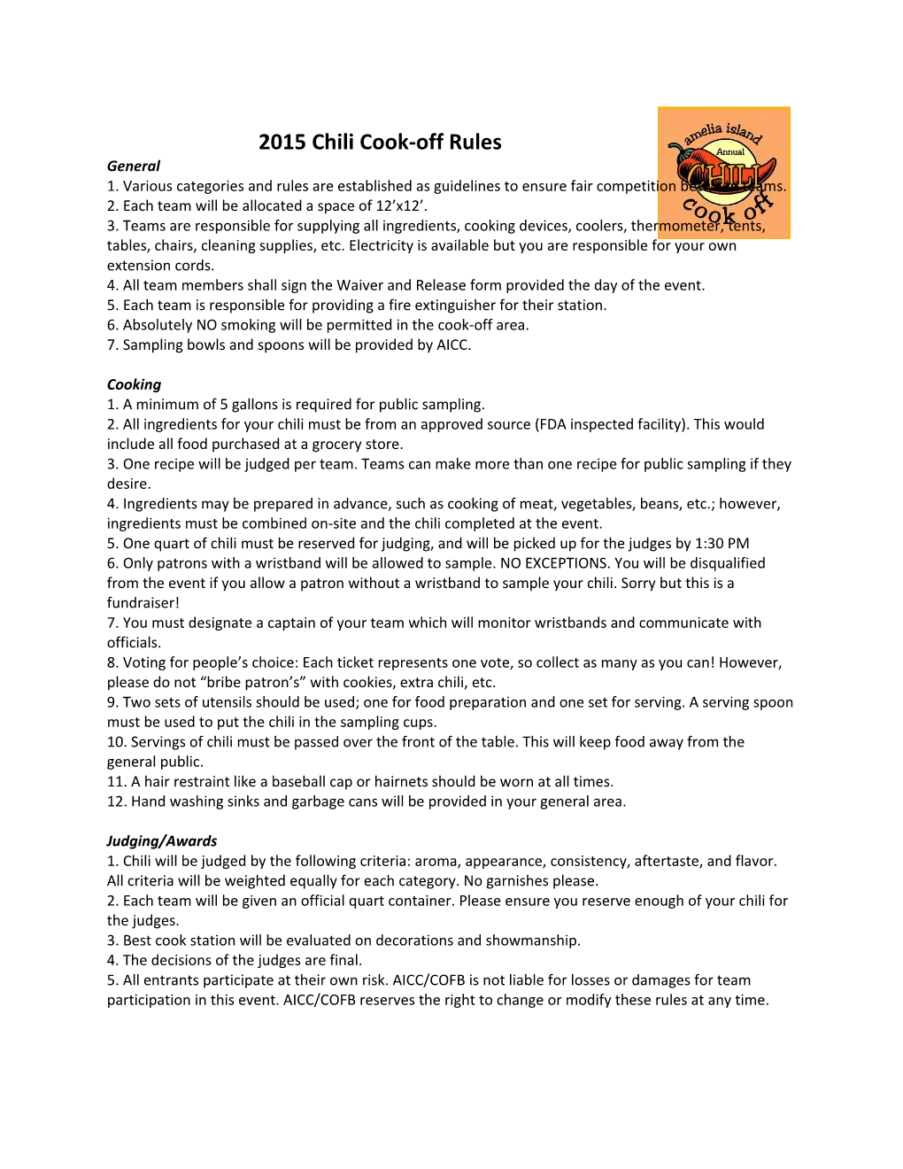 2015 Chili Cook-Off Rules