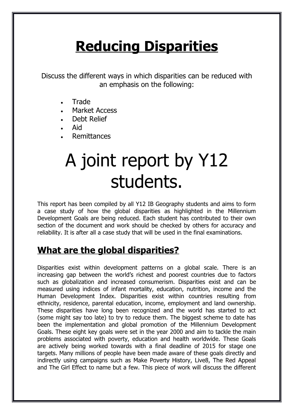 Reducing Disparities