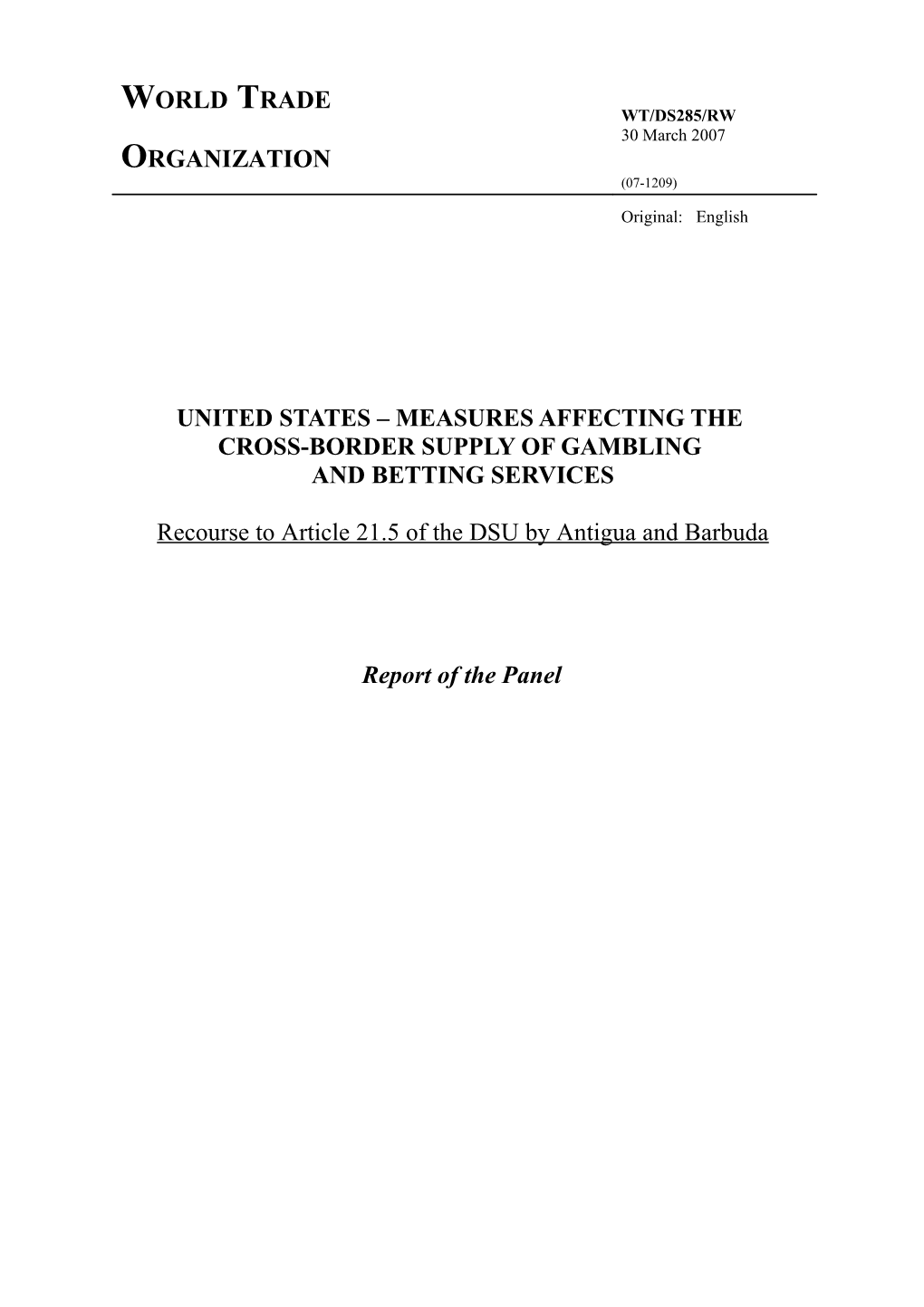 United States Measures Affecting The