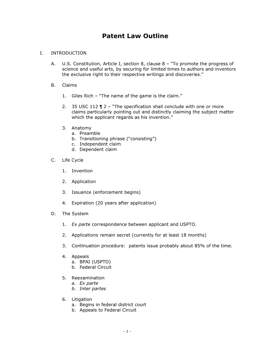 Patent Law Outline