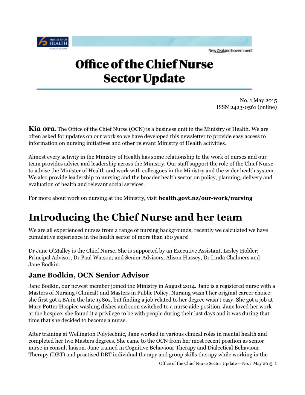 Office of the Chief Nurse - Sector Update