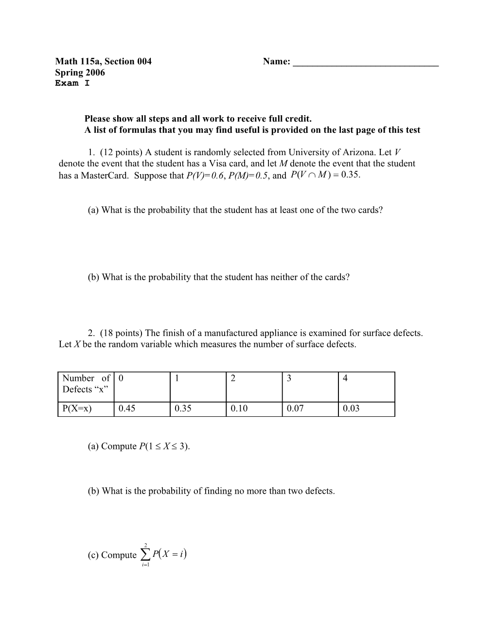 Business Mathematics I, Test 1